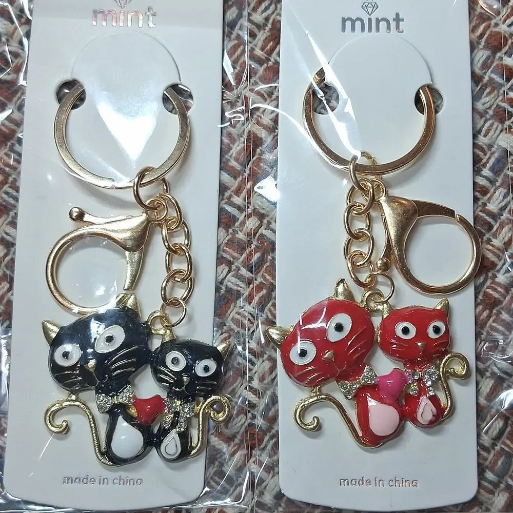 Mint Cat Keychain Set - Black and Red New In Package